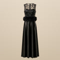 فستان السهرة الأسود بالدانتيل والريش