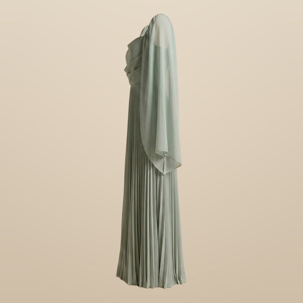 فستان شيفون اخضر فاتح بليسيه