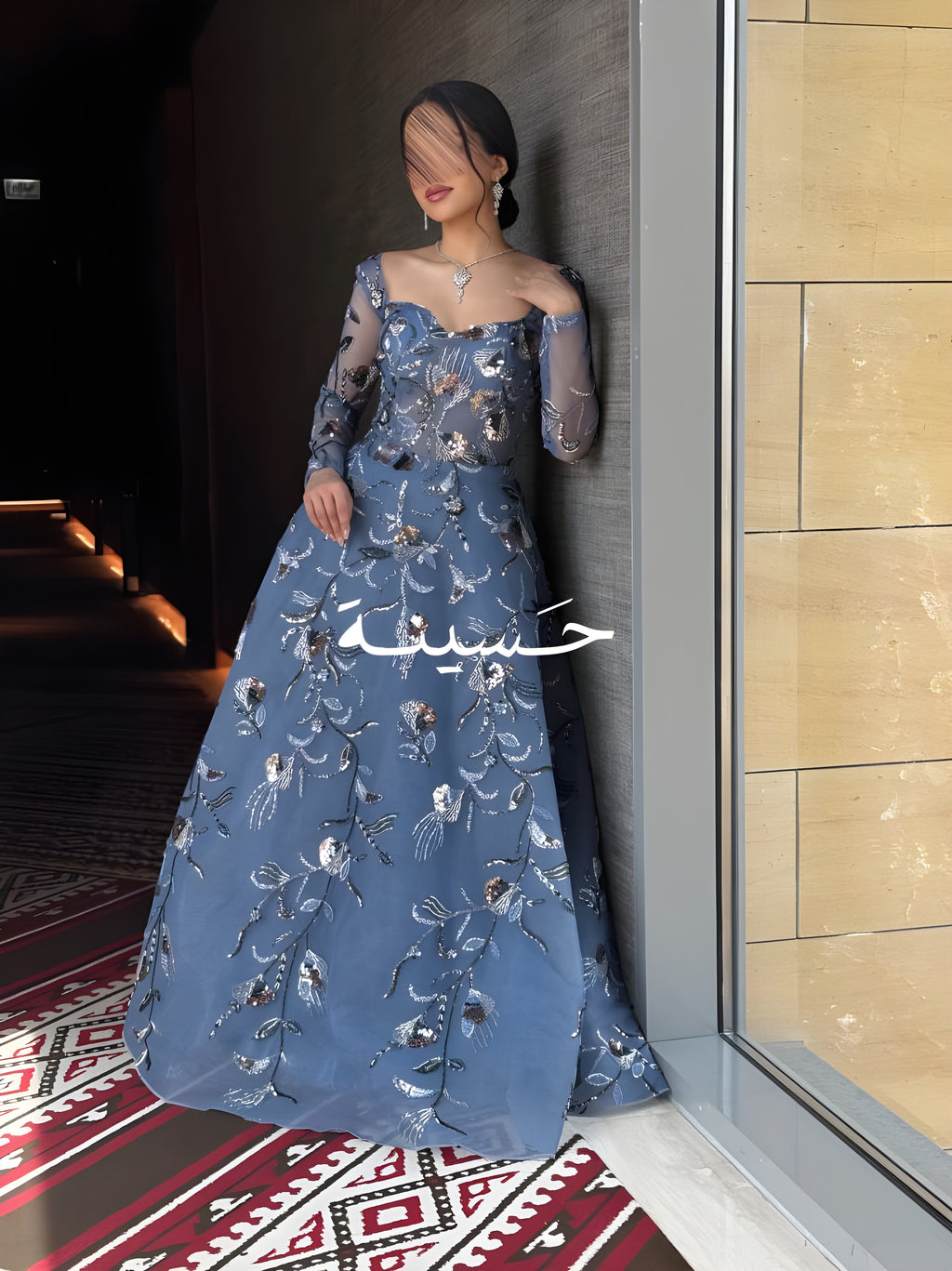 فستان سهره سماوي كلوش كم طويل